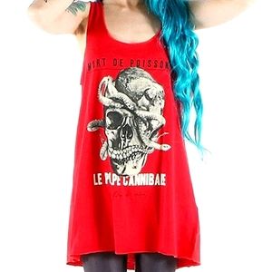🧟 IRON FIST - "Sit On My Face" Red Graphic Tank Tunic 🧟